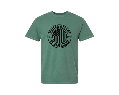 brand:Comfort Colors|color:Light Green|United States Of America Patriotic Graphic T-Shirt