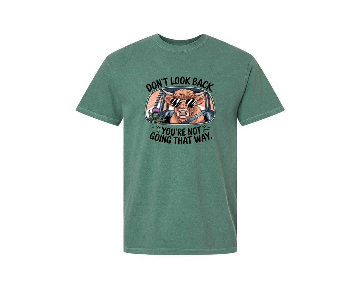 brand:Comfort Colors|color:Light Green|Dont Look Back Highland Cow Graphic T-Shirt