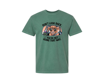 brand:Comfort Colors|color:Light Green|Dont Look Back Highland Cow Graphic T-Shirt