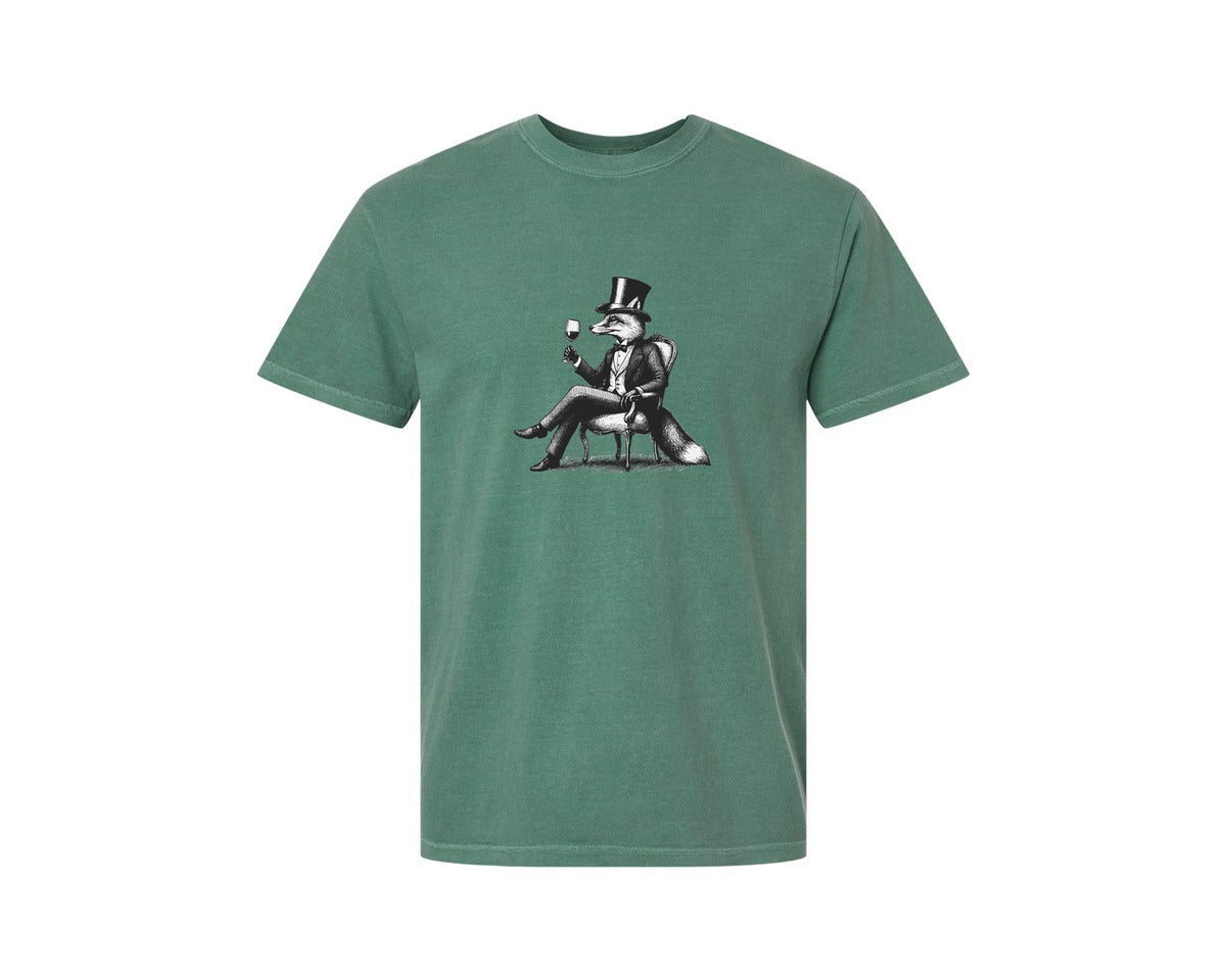 brand:Comfort Colors|color:Light Green|Fox Drink Wine Retro Vintage Shirt Graphic T-Shirt