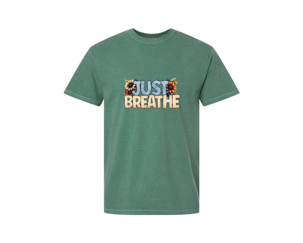 brand:Comfort Colors|color:Light Green|Just Breathe Design Graphic T-Shirt