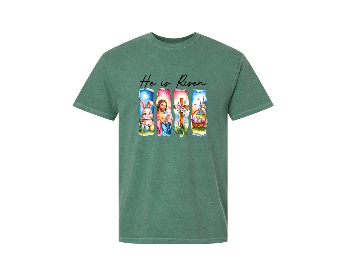brand:Comfort Colors|color:Light Green|He Is Risen Easter Jesus Christian Graphic T-Shirt