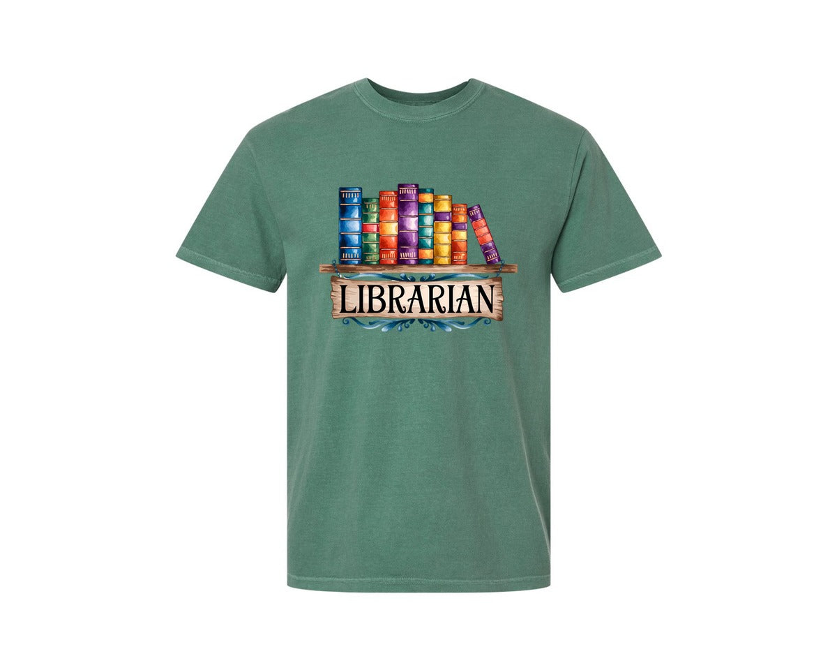 brand:Comfort Colors|color:Light Green|Librarian Vintage Bookshelf 2 Graphic T-Shirt