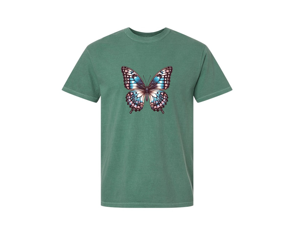 brand:Comfort Colors|color:Light Green|Beautiful Butterfly Transparent Clip Graphic T-Shirt
