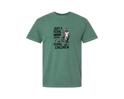 brand:Comfort Colors|color:Light Green|Funny Mothers Day Raccoon Mama Tired Graphic T-Shirt