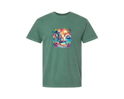 brand:Comfort Colors|color:Light Green|Cruise Skeleton Funny Graphic T-Shirt