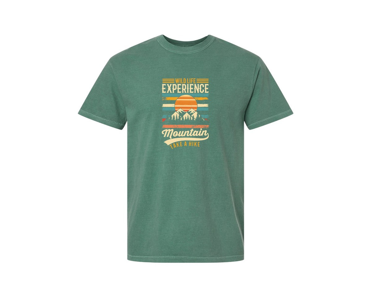 brand:Comfort Colors|color:Light Green|Wild Life Experience Mountain Hiking Tee Graphic T-Shirt