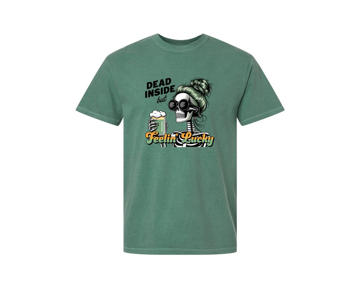 brand:Comfort Colors|color:Light Green|Dead Inside But Feelin Lucky 6 Graphic T-Shirt