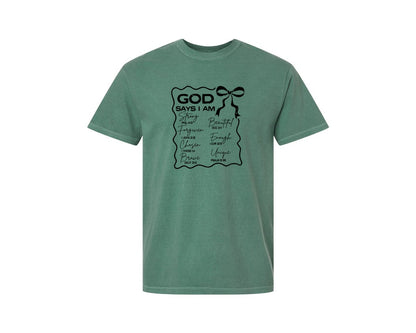 brand:Comfort Colors|color:Light Green|God Says I Am Coquette Christian Graphic T-Shirt