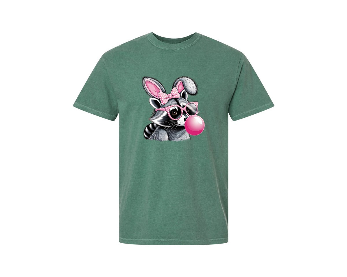 brand:Comfort Colors|color:Light Green|Cute Raccoon With Glasses Bubble Gum 6 Graphic T-Shirt