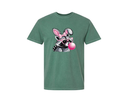brand:Comfort Colors|color:Light Green|Cute Raccoon With Glasses Bubble Gum 6 Graphic T-Shirt