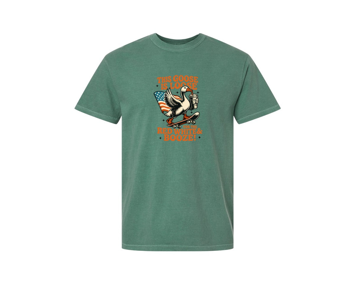brand:Comfort Colors|color:Light Green|The Goose Is Loose For The Red White Graphic T-Shirt