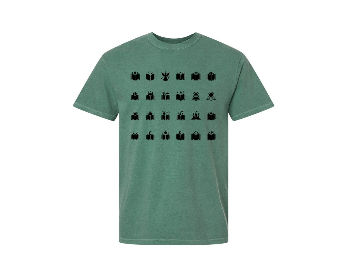 brand:Comfort Colors|color:Light Green|Open Book With Fantasy Graphic T-Shirt