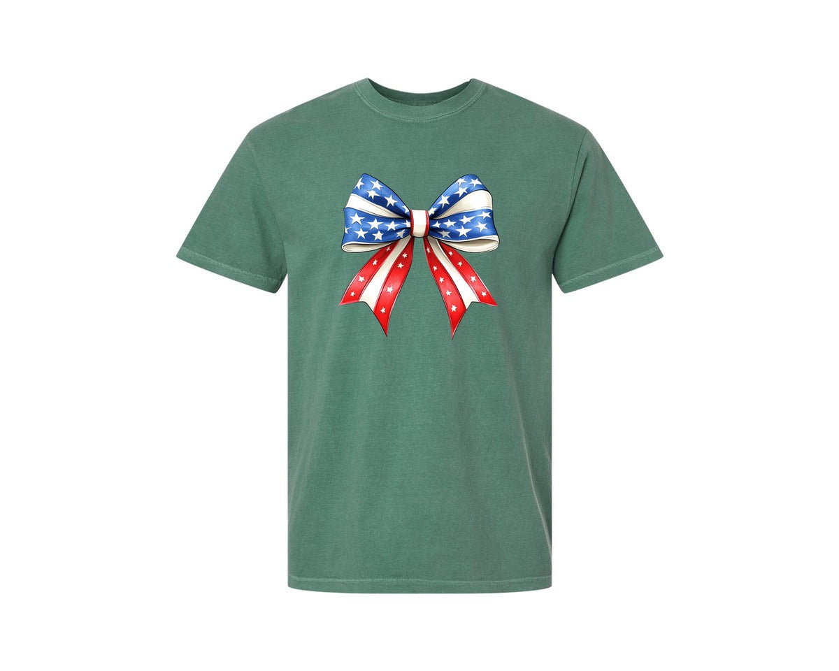 brand:Comfort Colors|color:Light Green|4Th Of July Bow Design T Shirt 7 Graphic T-Shirt
