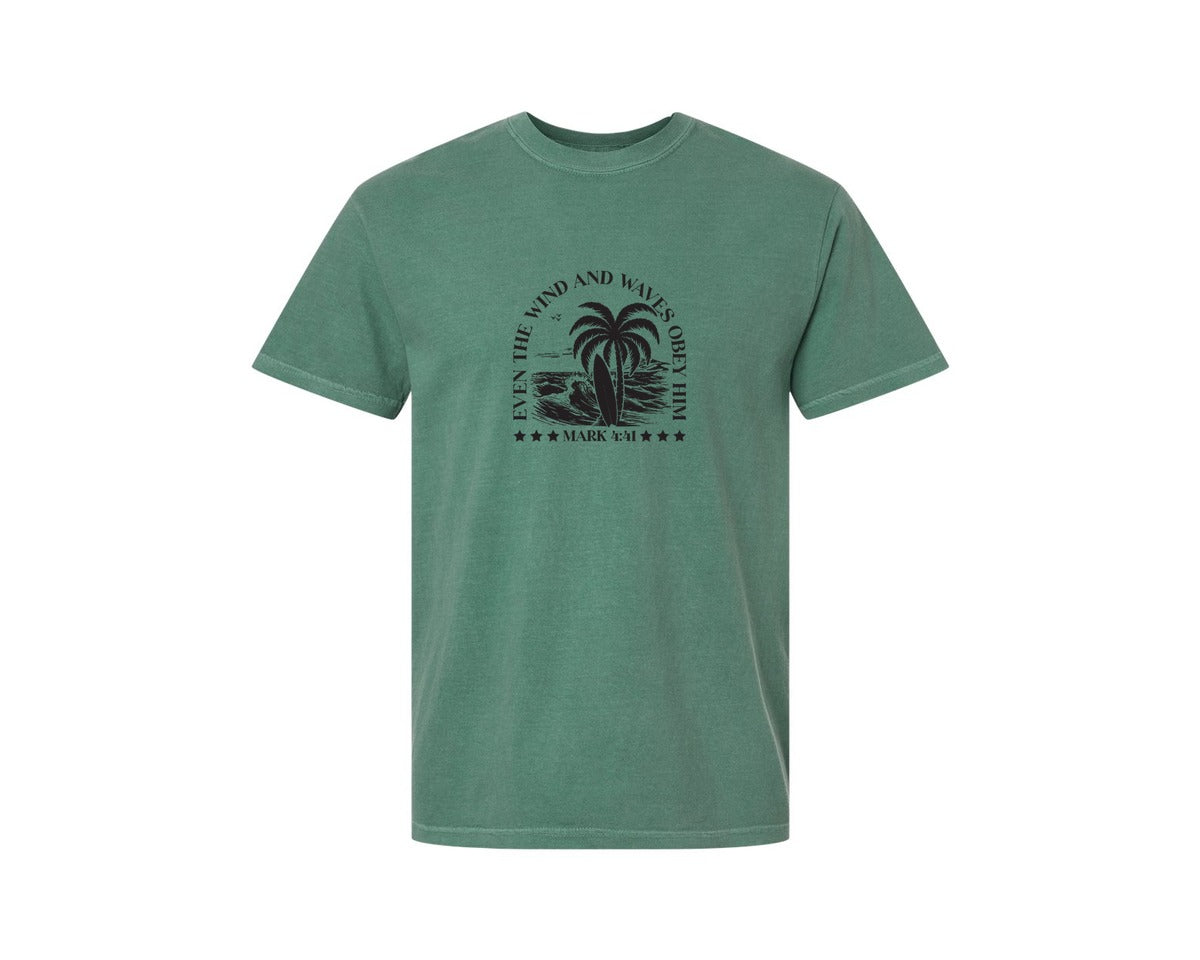 brand:Comfort Colors|color:Light Green|Wind And Waves Obey Him Mark 441 Graphic T-Shirt