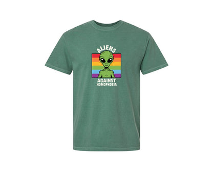 brand:Comfort Colors|color:Light Green|Aliens Against Homophobia 2 Graphic T-Shirt