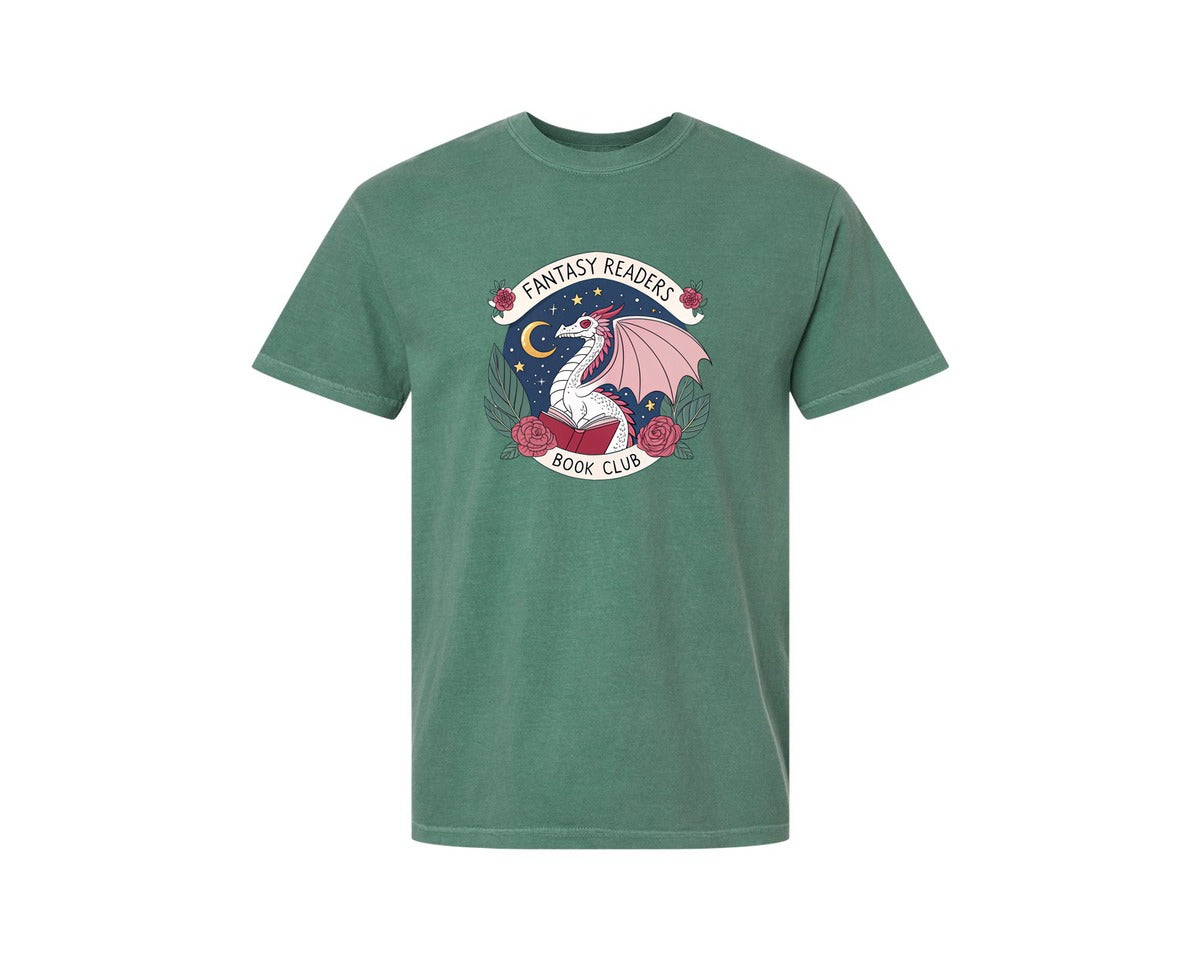 brand:Comfort Colors|color:Light Green|Fantasy Book Club Dragon Book Graphic T-Shirt