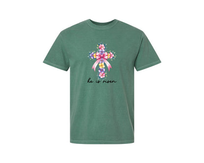 brand:Comfort Colors|color:Light Green|Watercolor Cross Easter Bible Verse Graphic T-Shirt