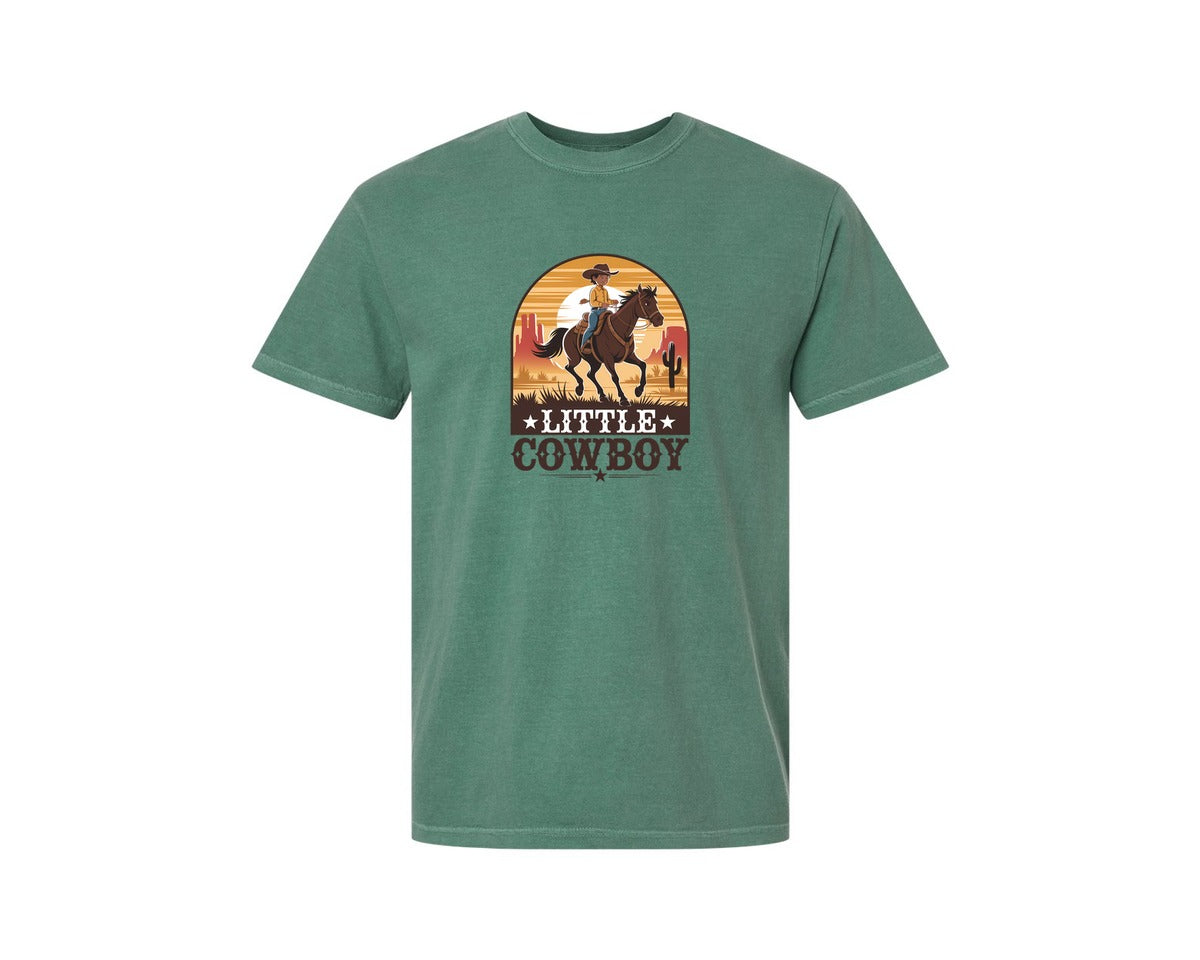 brand:Comfort Colors|color:Light Green|Little Cowboy Western Horse Riding Graphic T-Shirt