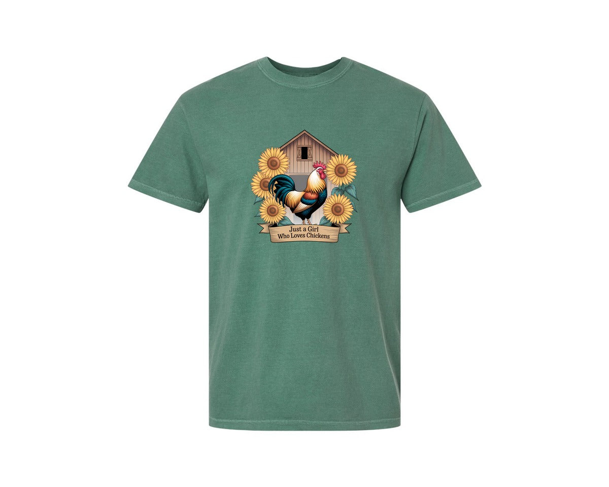 brand:Comfort Colors|color:Light Green|Just A Girl Who Loves Chickens 8 Graphic T-Shirt