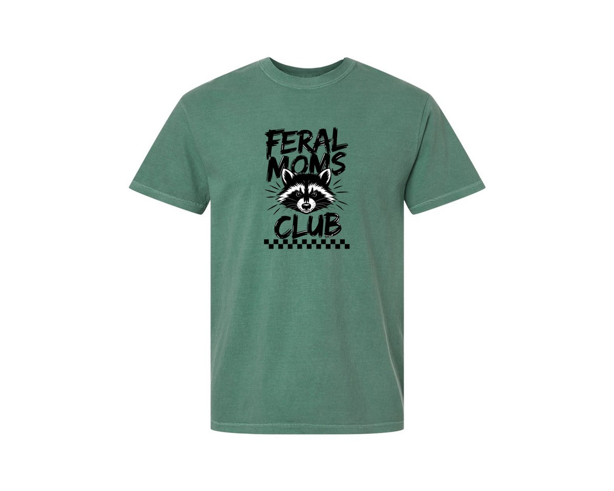 brand:Comfort Colors|color:Light Green|Feral Moms Club Mom Life Raccoon Graphic T-Shirt