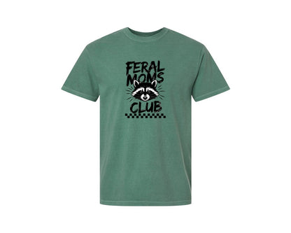 brand:Comfort Colors|color:Light Green|Feral Moms Club Mom Life Raccoon Graphic T-Shirt