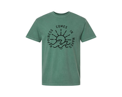 brand:Comfort Colors|color:Light Green|Happiness Comes In Waves Graphic T-Shirt