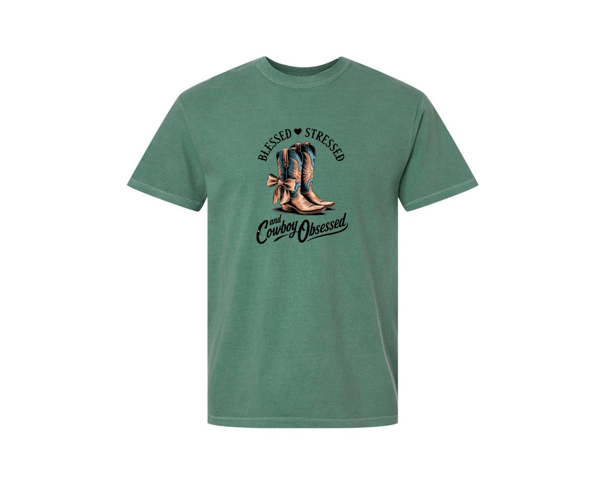 brand:Comfort Colors|color:Light Green|Blessed Stressed Mom Western Mothers Day 3 Graphic T-Shirt