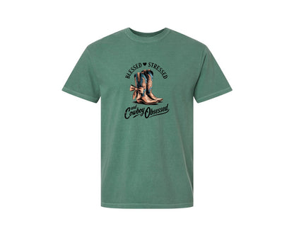 brand:Comfort Colors|color:Light Green|Blessed Stressed Mom Western Mothers Day 3 Graphic T-Shirt