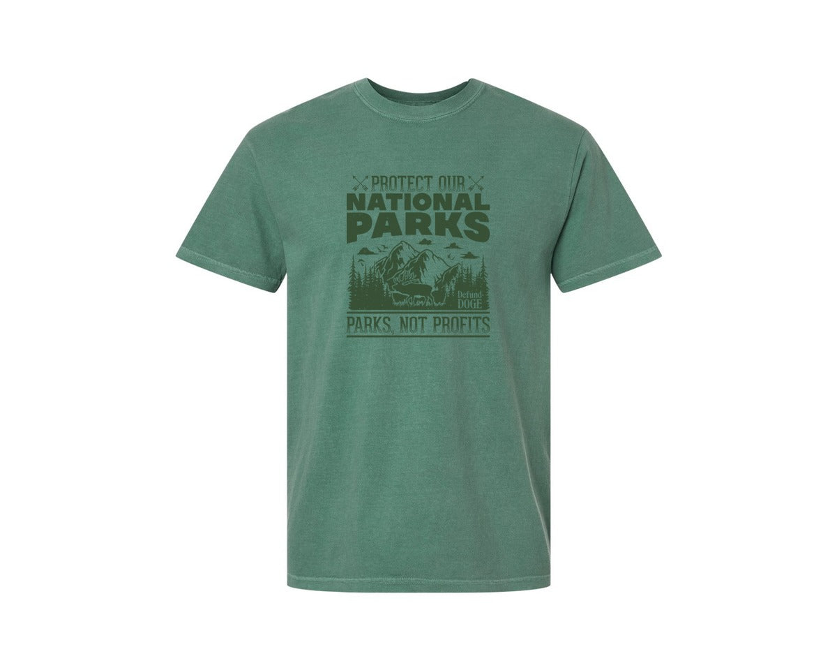 brand:Comfort Colors|color:Light Green|Protect Our National Parks Defund Doge 2 Graphic T-Shirt