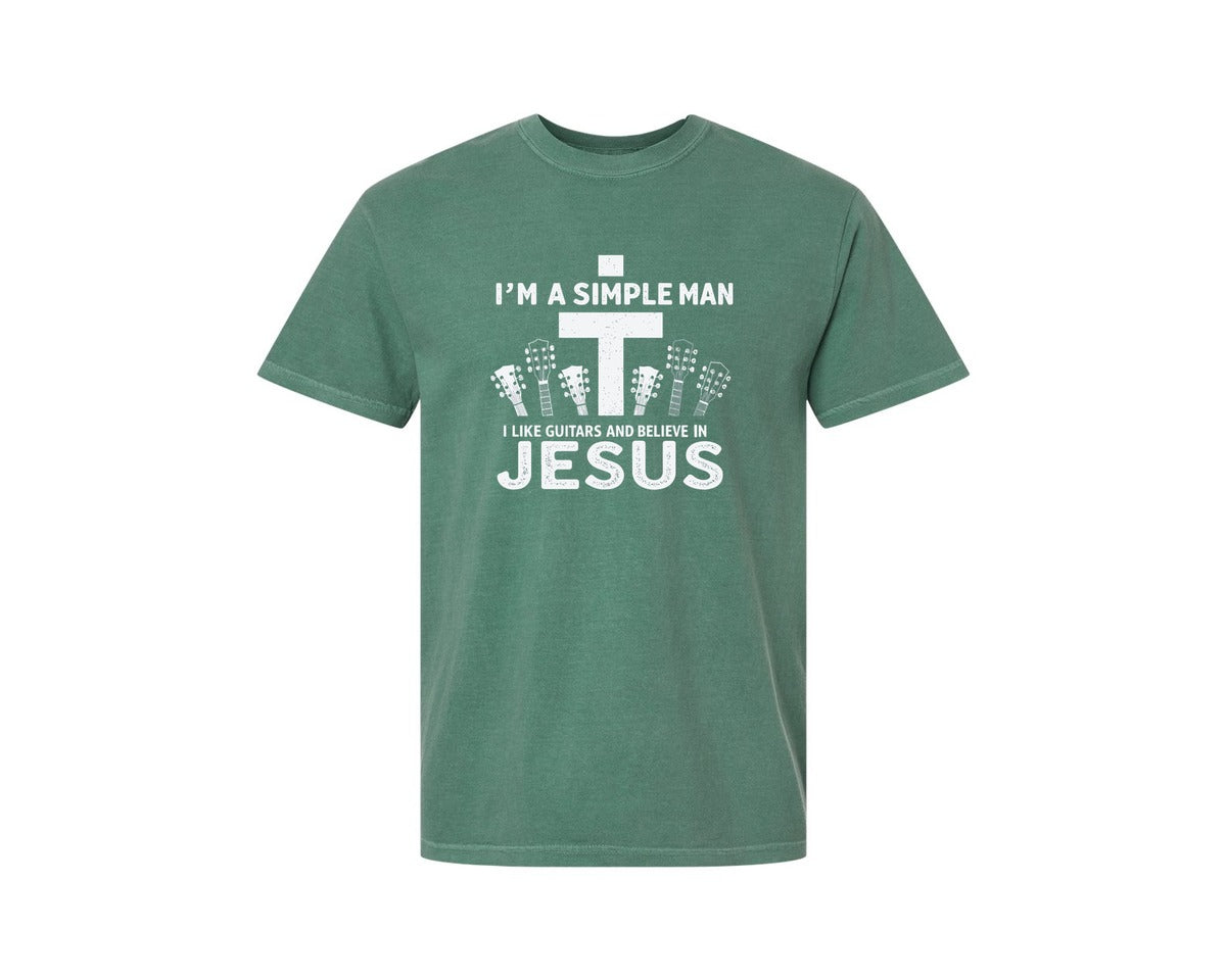 brand:Comfort Colors|color:Light Green|Christian Guitar Im A Simple Man Graphic T-Shirt