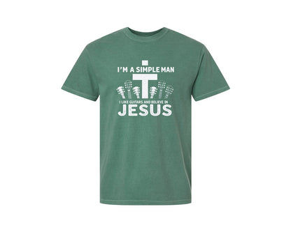 brand:Comfort Colors|color:Light Green|Christian Guitar Im A Simple Man Graphic T-Shirt