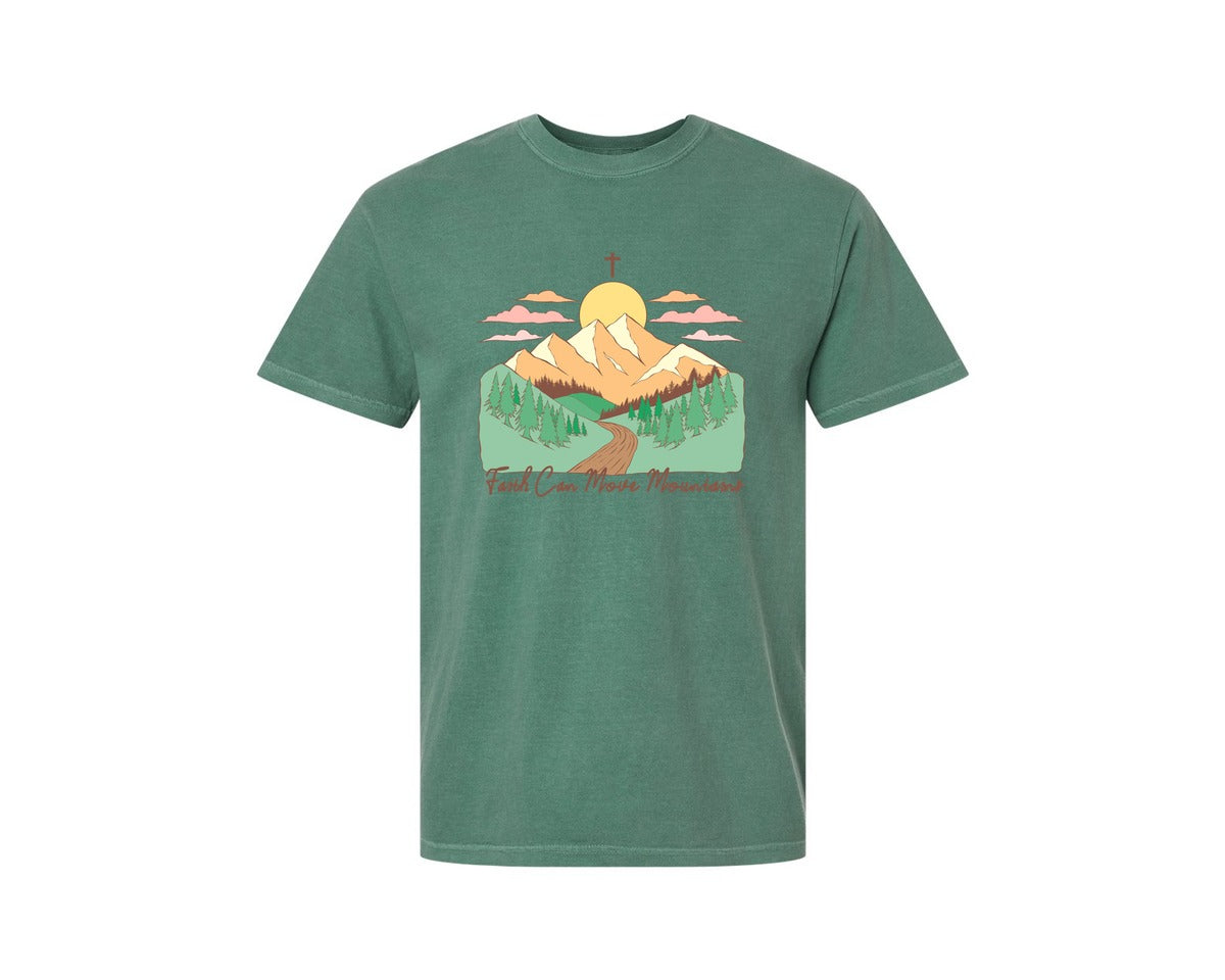 brand:Comfort Colors|color:Light Green|Faith Can Move Mountains Christian Quote 2 Graphic T-Shirt