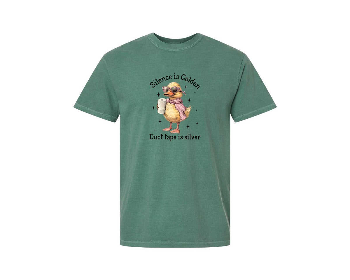 brand:Comfort Colors|color:Light Green|Silence Is Golden Sarcastic Funny Graphic T-Shirt