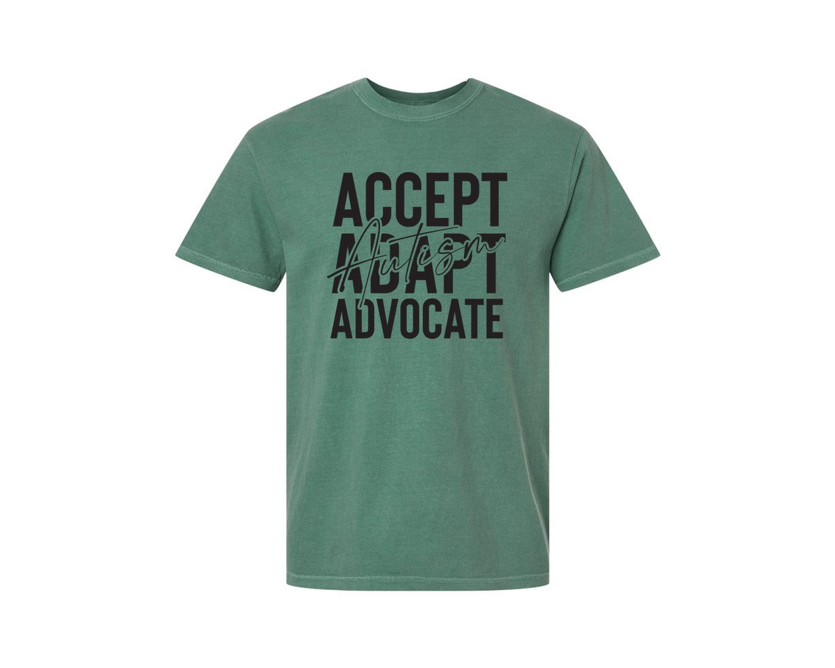 brand:Comfort Colors|color:Light Green|Accept Adapt Advocate Autism Graphic T-Shirt