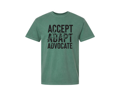 brand:Comfort Colors|color:Light Green|Accept Adapt Advocate Autism Graphic T-Shirt