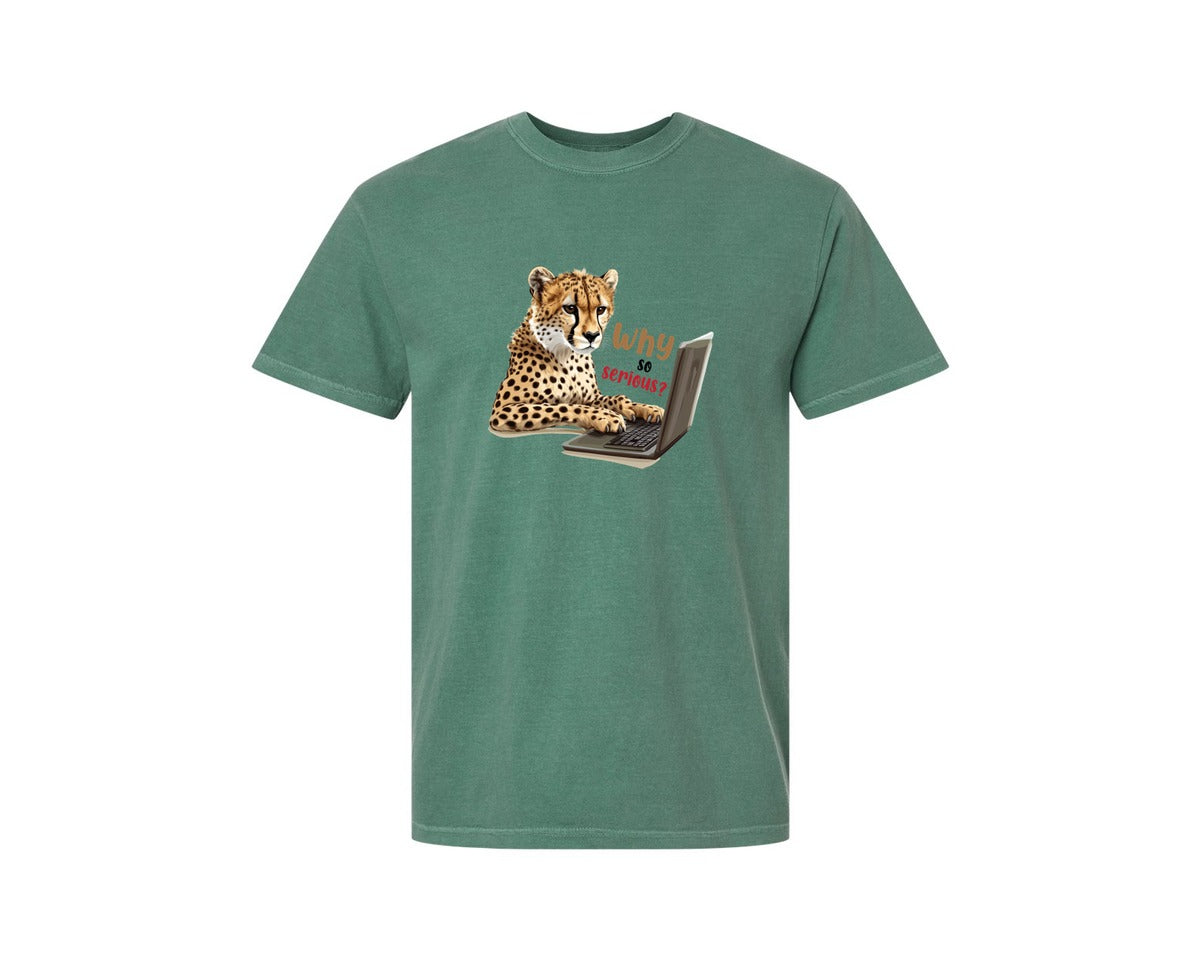 brand:Comfort Colors|color:Light Green|Tiger Typing On A Laptop T Shirt Print Graphic T-Shirt