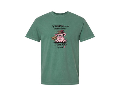 brand:Comfort Colors|color:Light Green|Sassy Pig Swearing Burns Fat 3 Graphic T-Shirt