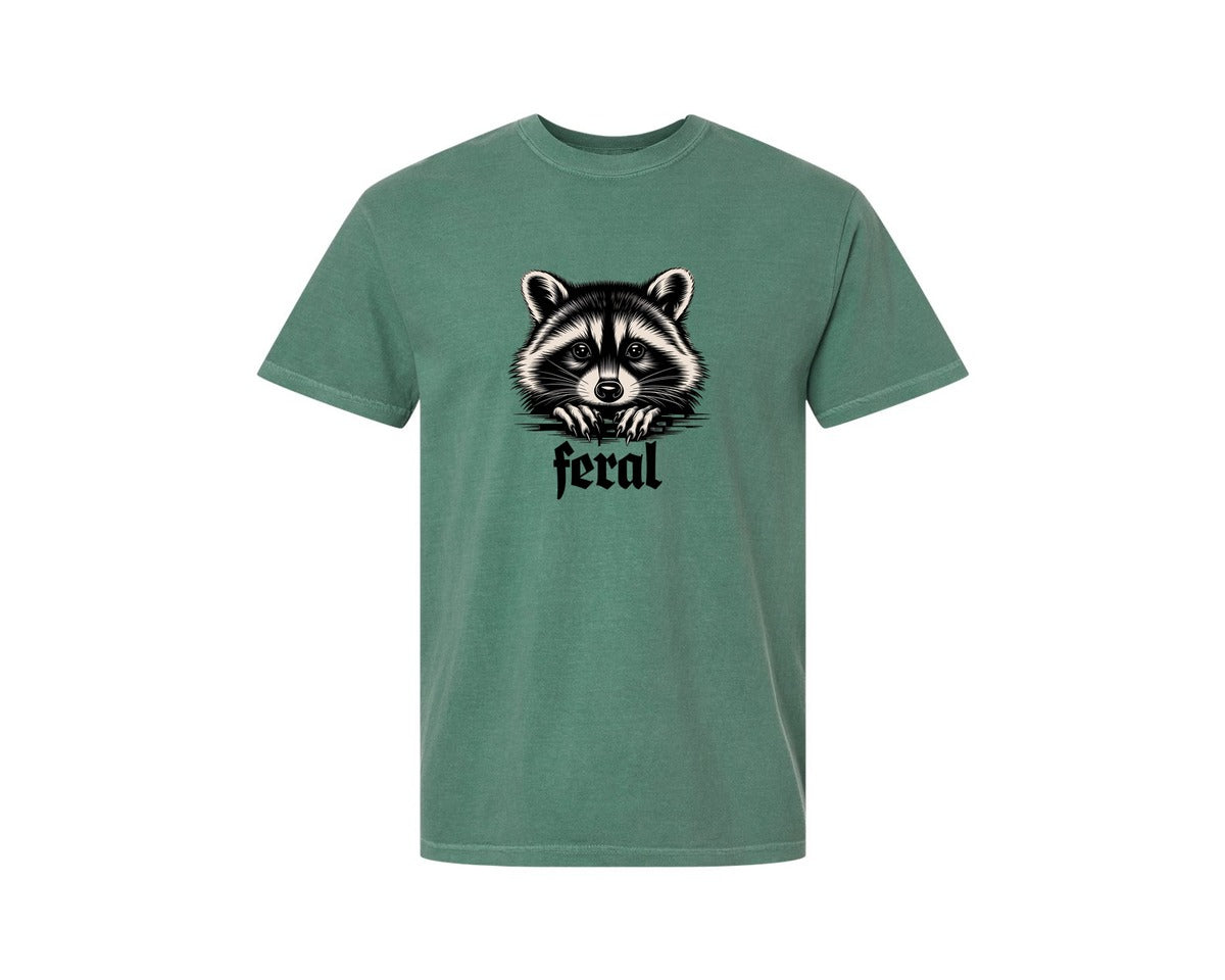 brand:Comfort Colors|color:Light Green|Feral Raccoon Gothic Grunge Wild Graphic T-Shirt