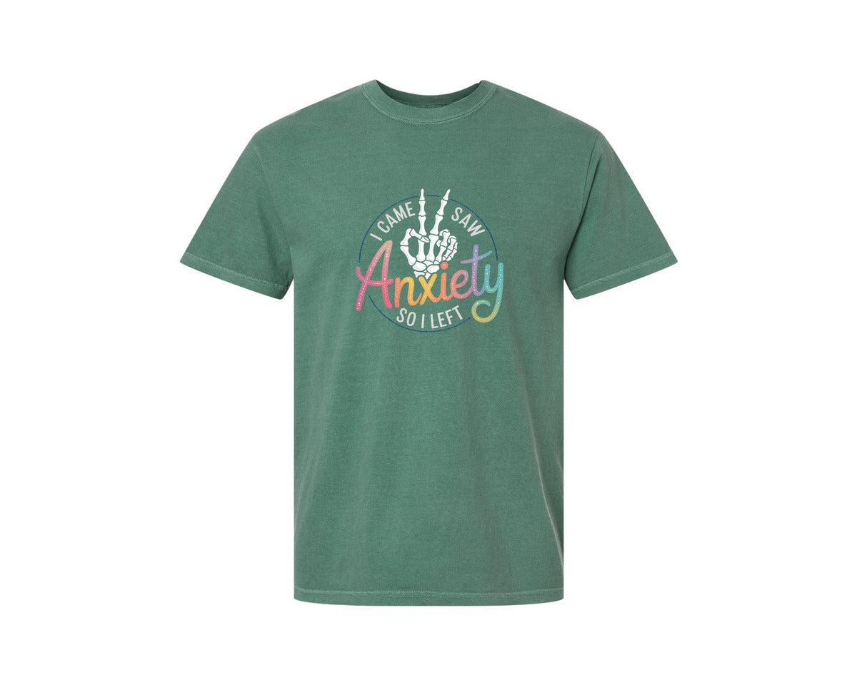 brand:Comfort Colors|color:Light Green|I Came I Saw Anxiety Gothic 3 Graphic T-Shirt