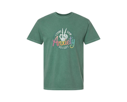 brand:Comfort Colors|color:Light Green|I Came I Saw Anxiety Gothic 3 Graphic T-Shirt