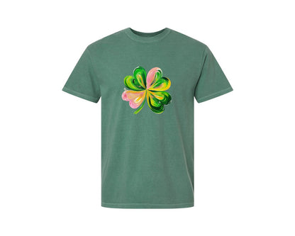brand:Comfort Colors|color:Light Green|Brushstroke Shamrock Graphic T-Shirt
