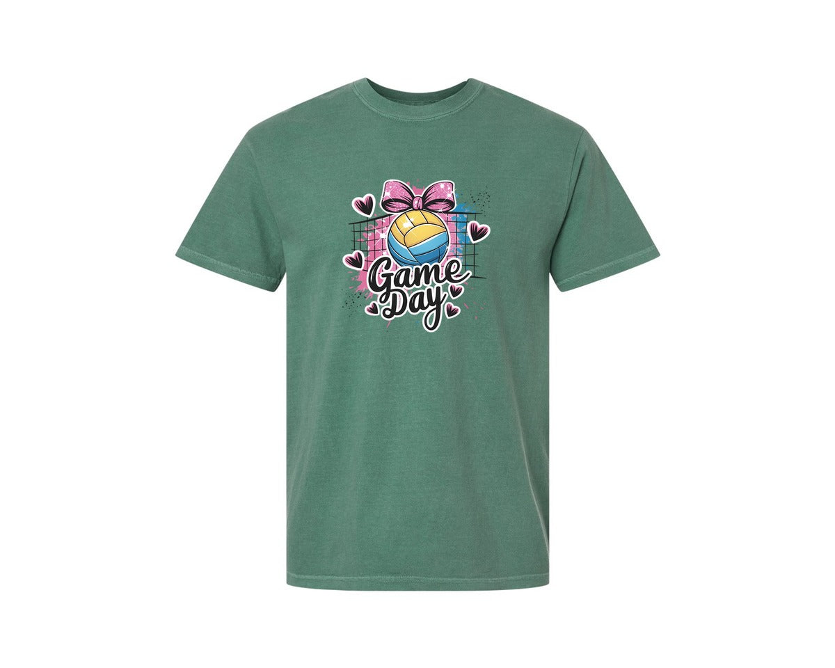 brand:Comfort Colors|color:Light Green|Game Day Volleyball Cute Girly Spo Graphic T-Shirt