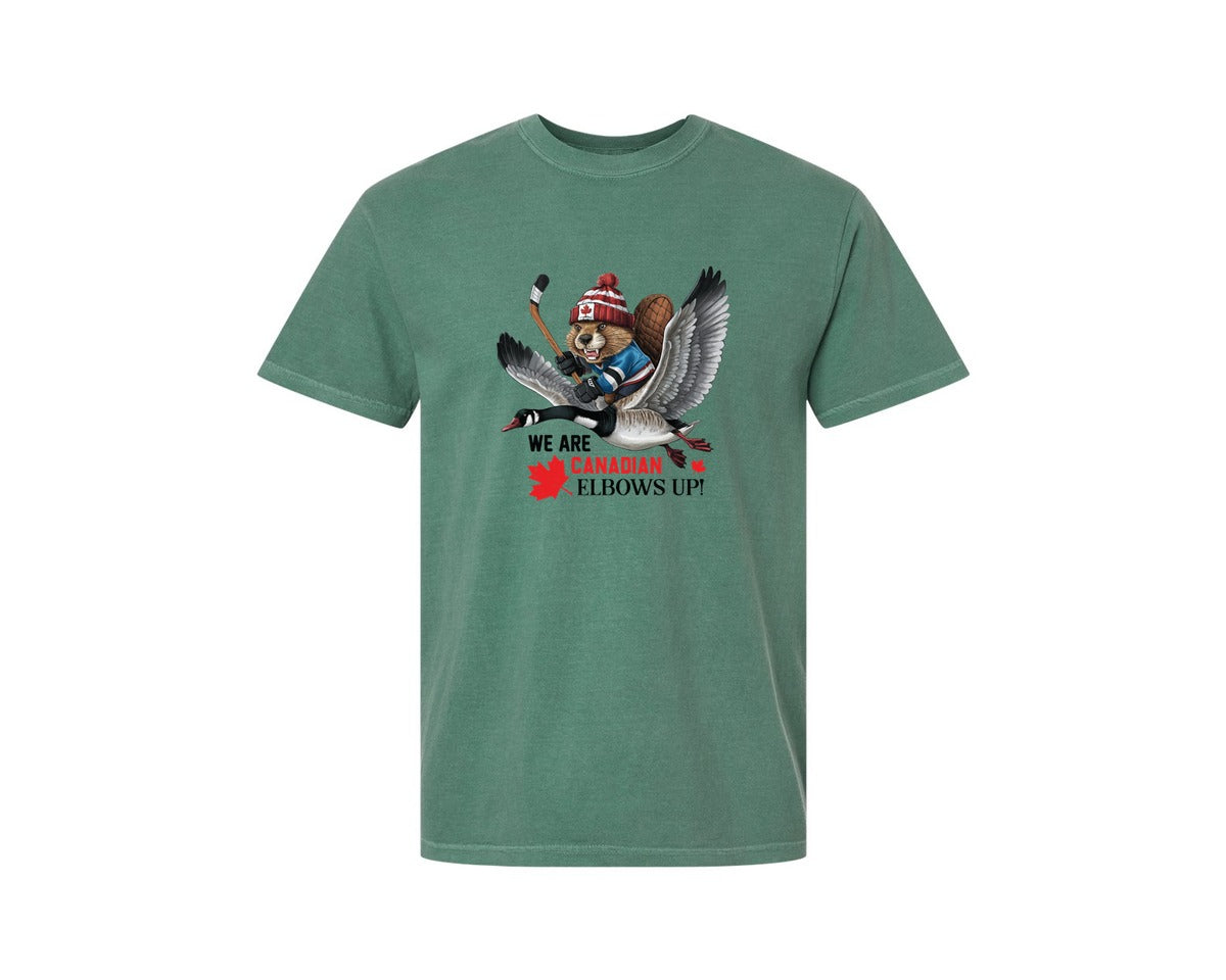brand:Comfort Colors|color:Light Green|We Are Canada Elbows Up 2 Graphic T-Shirt