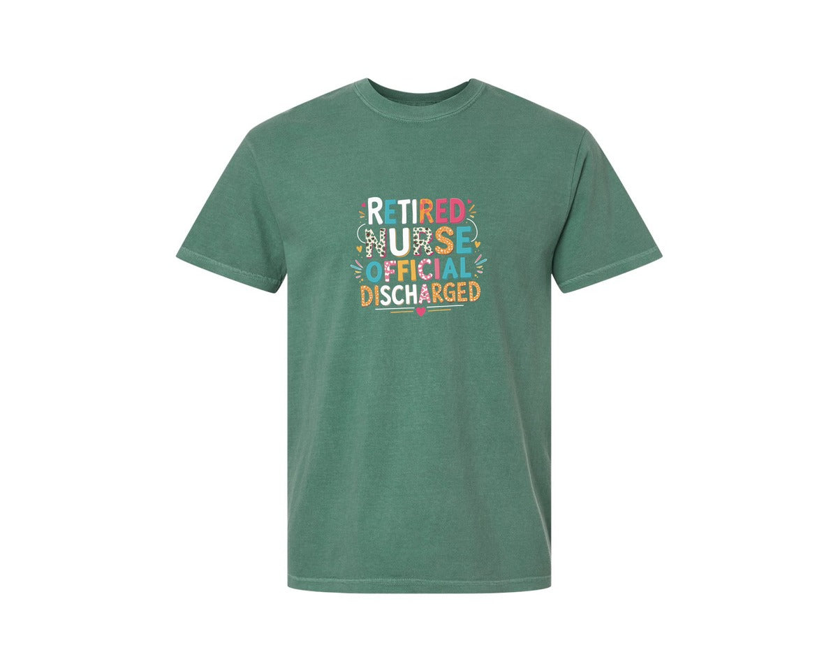 brand:Comfort Colors|color:Light Green|Retired Nurse Official Discharged Graphic T-Shirt