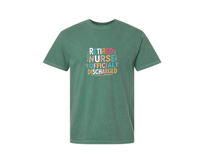 brand:Comfort Colors|color:Light Green|Retired Nurse Official Discharged Graphic T-Shirt