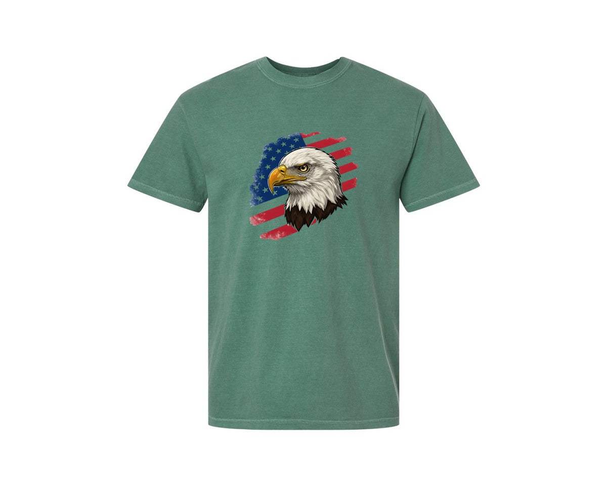 brand:Comfort Colors|color:Light Green|American Eagle With Flag Patriotic Graphic T-Shirt