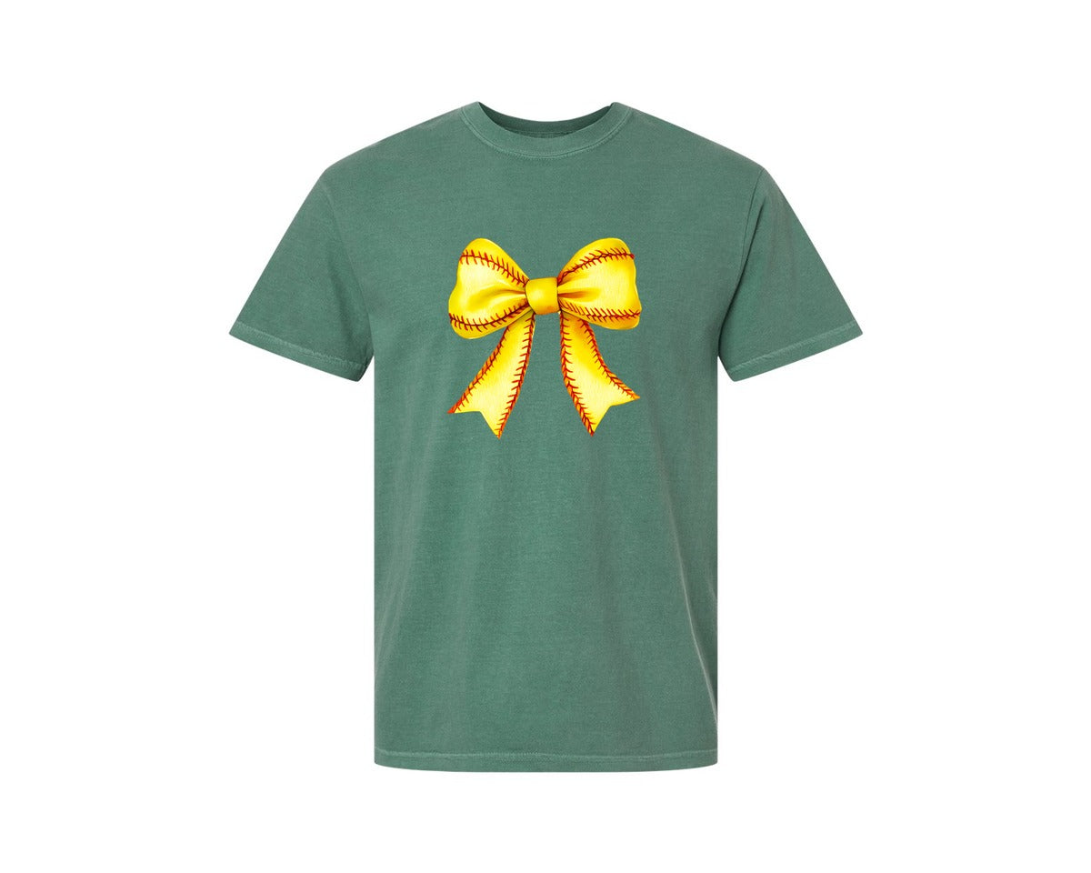 brand:Comfort Colors|color:Light Green|Retro Softball Coquette Bow Pngsports Graphic T-Shirt