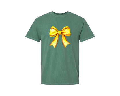 brand:Comfort Colors|color:Light Green|Retro Softball Coquette Bow Pngsports Graphic T-Shirt