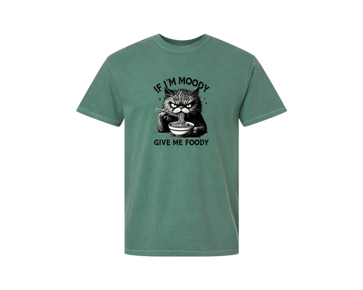 brand:Comfort Colors|color:Light Green|Funny Sarcastic Cat Ramen If Im Moody Graphic T-Shirt